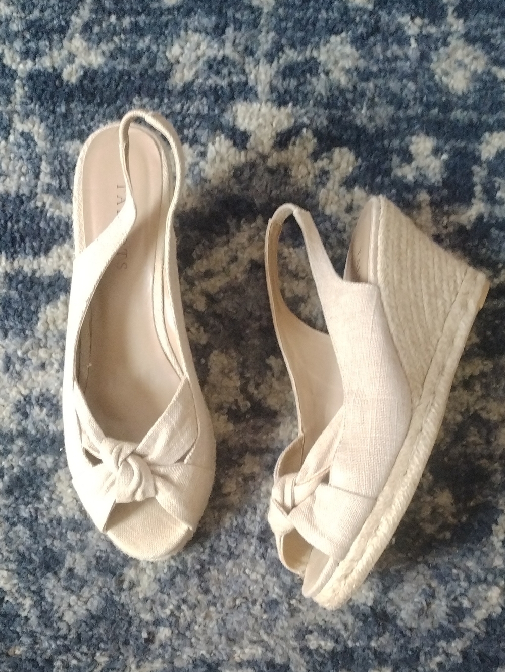 Talbots Cream Linen-Style Espadrille Wedge Slingbacks